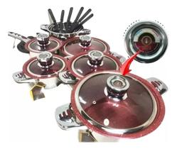 Jogo De Panelas Quartzo Stone Com 23 Peças E Maleta Linda Vermelho