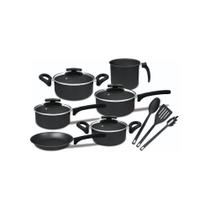 JOGO DE PANELAS REMAZA 9976 ANTIADERENTE C/ TAMPA DE VIDRO 09 PEÇAS Preto JOGO DE PANELAS REMAZA 9976 ANTIADERENTE C/ TAMPA DE VIDRO 09 PEÇAS Preto