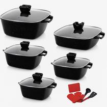 Jogo de Panelas Revestimento Antiaderente Mármore Cerâmico 5 peças Noir Cook Preto Jogo de Panelas Revestimento Antiaderente Mármore Cerâmico 5 peças Noir Cook Preto
