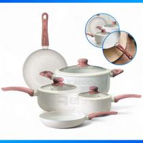 Jogo De Panelas Revestimento Cerâmico Alumínio Antiaderente Utilidades Domesticas 5 Peças Tampa Vidro Creme Jogo De Panelas Revestimento Cerâmico Alumínio Antiaderente Utilidades Domesticas 5 Peças Tampa Vidro Creme