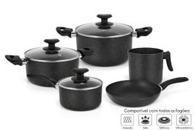 Jogo de Panelas Revestimento Cerâmico de Alumínio Antiaderente Indução 5 Peças Grafite