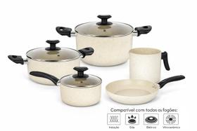 Jogo de Panelas Revestimento Cerâmico de Alumínio Antiaderente Indução 5 Peças Vanilla