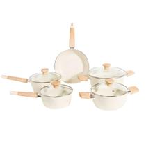 Jogo De Panelas Revestimento Cerâmico Indução Creme 5 Peças