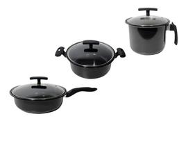 Jogo De Panelas Revestimento Em Cerâmica Preto 3 Peças Jogo De Panelas Revestimento Em Cerâmica Preto 3 Peças