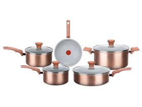 Jogo de Panelas Rochedo Cerâmico de Alumínio Rose Gold Fundo Triplo 5 Peças Ceramic