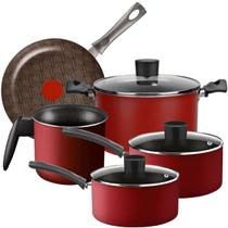 Jogo de Panelas Rochedo Facilita em alumínio Antiaderente Vermelho 5 Peças