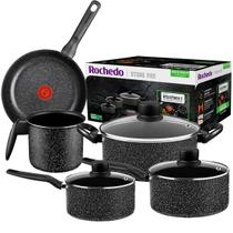 Jogo de Panelas Rochedo Stone Pro 5 Peças com Revestimento Antiaderente Minerium Preta