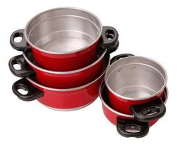 Jogo De Panelas Rosa Alumínio 5 Peças+ Fervedor