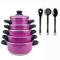 Jogo De Panelas Rosa Em Alumínio + Kit Talher Jogo De Panelas Rosa Em Alumínio + Kit Talher