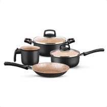 Jogo de Panelas Safira 4 Peças de Alumínio Antiaderente Preto/Bege MTA - 8518