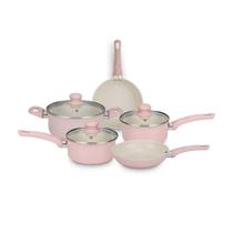 Jogo de Panelas Serena Rosa 5 Peças com Tampa de Vidro Revestimento Cerâmico MTA - 8568 Jogo de Panelas Serena Rosa 5 Peças com Tampa de Vidro Revestimento Cerâmico MTA - 8568