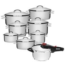 Jogo de Panelas Solar 7 Peças + Panela de Pressão Solar 4,5 L em Aço Inox Fundo Triplo Tramontina Jogo de Panelas Solar 7 Peças + Panela de Pressão Solar 4,5 L em Aço Inox Fundo Triplo Tramontina