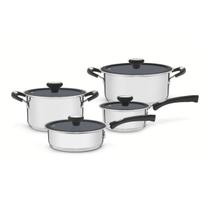 Jogo de Panelas Solar Ceramic 4 Peças em Aço Inox Fundo Triplo com Revestimento Interno Cerâmico Grafite Tramontina 65120/026 Jogo de Panelas Solar Ceramic 4 Peças em Aço Inox Fundo Triplo com Revestimento Interno Cerâmico Grafite Tramontina 65120/026