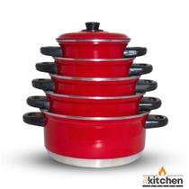 Jogo de Panelas Tampa Aluminio 5 Peças + Brinde Caneco 1L Cor:Vermelho