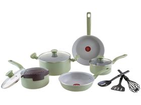 Jogo de Panelas Tefal Cerâmico Verde 9 Peças Recycled Ceramic