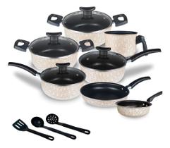 Jogo de Panelas Teflon Atenas 10 Pçs Antiaderente Tampa de Vidro