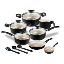 Jogo de Panelas Teflon Atenas 10 Pçs Antiaderente Tampa de Vidro