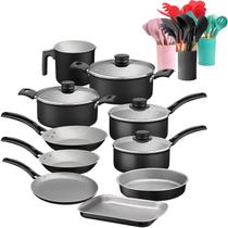 Jogo de panelas tramontina 22 peças turim com utensilios de silicone panelas antiaderente Jogo de panelas tramontina 22 peças turim com utensilios de silicone panelas antiaderente