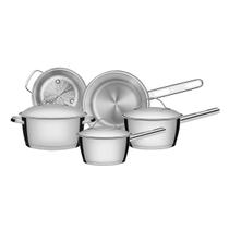 Jogo de Panelas Tramontina 5 Peças Allegra em Aço Inox com Fundo Triplo e Tampas de Inox Jogo de Panelas Tramontina 5 Peças Allegra em Aço Inox com Fundo Triplo e Tampas de Inox