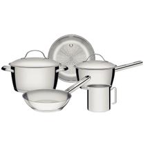 Jogo de Panelas Tramontina 5 Peças em Aço Inox Fundo Triplo Tampa com Saída de Vapor - 65660280 Jogo de Panelas Tramontina 5 Peças em Aço Inox Fundo Triplo Tampa com Saída de Vapor - 65660280