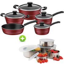 Jogo De Panelas Tramontina 5 Peças Sicília Vermelho E Jogo De Tigelas Bowls Inox 5 Pçs Jogo De Panelas Tramontina 5 Peças Sicília Vermelho E Jogo De Tigelas Bowls Inox 5 Pçs