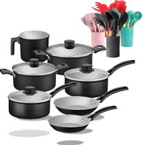 Jogo de panelas tramontina 7 peças turim antiaderente com utensilios de silicone