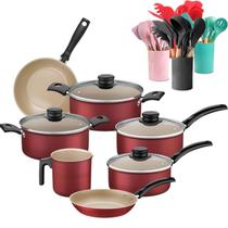 Jogo de panelas tramontina 7 peças turim antiaderente com utensilios de silicone