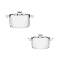 Jogo De Panelas Tramontina Aco Inox 2 Pecas Fundo Triplo De Inducao Linha Brava Prateado