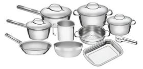Jogo de Panelas Tramontina Aço Inox Allegra 10 Peças Fundo Triplo Com Pegador de Massa Jogo de Panelas Tramontina Aço Inox Allegra 10 Peças Fundo Triplo Com Pegador de Massa
