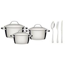 Jogo de Panelas Tramontina Allegra 3 Peças com Faqueiro 16 Peças Havana