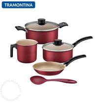 Jogo De Panelas Tramontina Alumínio Antiaderente Turim 5 Pç Cor Vermelha