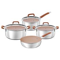 Jogo de Panelas Tramontina Antiaderente Cerâmico 4 Peças Fogão Indução Inox Romagna