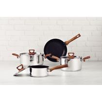 Jogo de Panelas Tramontina Brava Antiaderente Aço Inox com Efeito Amadeirado 4 Peças