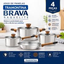 Jogo de Panelas Tramontina Brava Inox 4PÇS Fundo Triplo Baquelite Indução Jogo de Panelas Tramontina Brava Inox 4PÇS Fundo Triplo Baquelite Indução