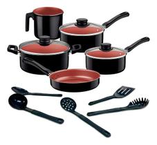 Jogo De Panelas Tramontina Caribe 5 Peças Antiaderente Com Jogo De Utensílios Preto Jogo De Panelas Tramontina Caribe 5 Peças Antiaderente Com Jogo De Utensílios Preto