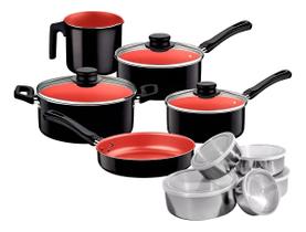 Jogo De Panelas Tramontina Caribe Preto 5 Pçs Antiaderente Com Jogo De Potes Em Aço Inox