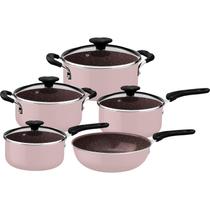 Jogo De Panelas Tramontina Cerâmico Tunis 5 Pç Rosa Trufado Jogo De Panelas Tramontina Cerâmico Tunis 5 Pç Rosa Trufado