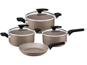 Jogo de Panelas Tramontina de Alumínio Amêndoa 4 Peças Milazzo Jogo de Panelas Tramontina de Alumínio Amêndoa 4 Peças Milazzo