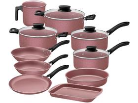 Jogo de Panelas Tramontina de Alumínio Rosa 10 Peças Linz Jogo de Panelas Tramontina de Alumínio Rosa 10 Peças Linz