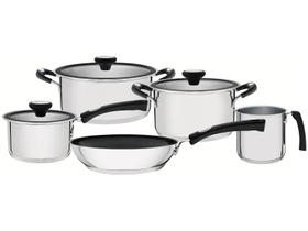 Jogo de Panelas Tramontina de Inox e Preto Prata 5 peças Solar