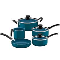 Jogo de Panelas Tramontina Évora 5 Peças Alumínio Com Rev. Interno Cerâmico e Externo de Silicone Azul 28699201 Jogo de Panelas Tramontina Évora 5 Peças Alumínio Com Rev. Interno Cerâmico e Externo de Silicone Azul 28699201