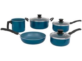 Jogo de Panelas Tramontina Évora 5 Peças Alumínio Com Rev. Interno Cerâmico e Externo de Silicone Azul 28699201
