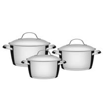 Jogo de Panelas Tramontina Fundo Triplo Cooktop Fogão Indução Aço Inox Kit 3pc Conjunto Allegra
