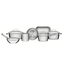 Jogo de Panelas Tramontina Fundo Triplo Cooktop Fogão Indução Aço Inox Kit 7 Peças Conjunto Allegra