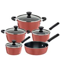 Jogo de Panelas Tramontina Glenz Starflon Crystals Esmaltado Coral 05 Peças