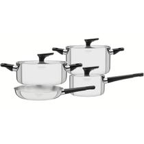 Jogo de Panelas Tramontina Grano TecnoHeat Aço Inox 4pçs Corpo Triplo Cabos Alças de Baquelite Jogo de Panelas Tramontina Grano TecnoHeat Aço Inox 4pçs Corpo Triplo Cabos Alças de Baquelite