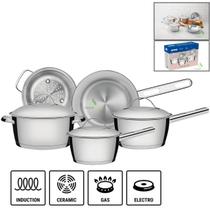 Jogo de Panelas Tramontina Inox Allegra 5 Peças Fundo Triplo Indução Caçarola Frigideira Tramontina