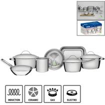 Jogo de Panelas Tramontina Inox Allegra 7 Peças Fundo Triplo Indução Frigideira Tramontina Caçarola Leiteira Jogo de Panelas Tramontina Inox Allegra 7 Peças Fundo Triplo Indução Frigideira Tramontina Caçarola Leiteira