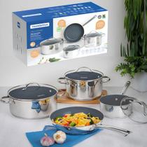 Jogo De Panelas Tramontina Inox Una Ceramic Fundo Triplo 4pc Inox Interno Cinza Jogo De Panelas Tramontina Inox Una Ceramic Fundo Triplo 4pc Inox Interno Cinza