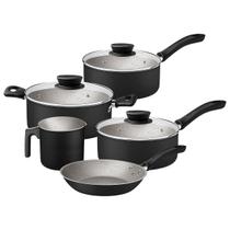 Jogo de Panelas Tramontina Linz em Aluminio com Revestimento Interno e Externo em Antiaderente Starflon Max Preto 05 Peças Jogo de Panelas Tramontina Linz em Aluminio com Revestimento Interno e Externo em Antiaderente Starflon Max Preto 05 Peças